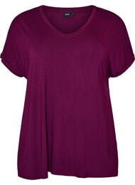 Basis T-shirt i viskose med V-hals, Lilla