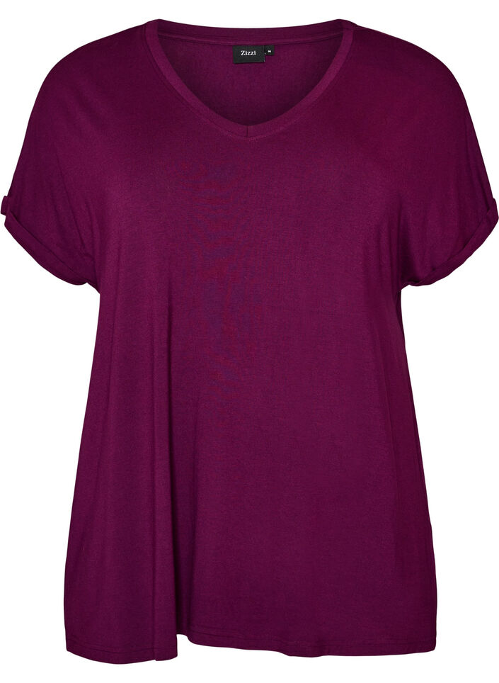 Basis T-shirt i viskose med V-hals, Lilla, Packshot image number 0