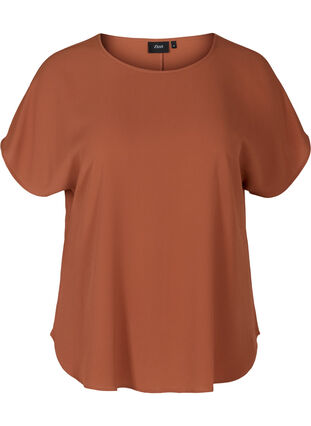 Bluse med korte ærmer og rund halsudskæring, Copper Brown, Packshot image number 0