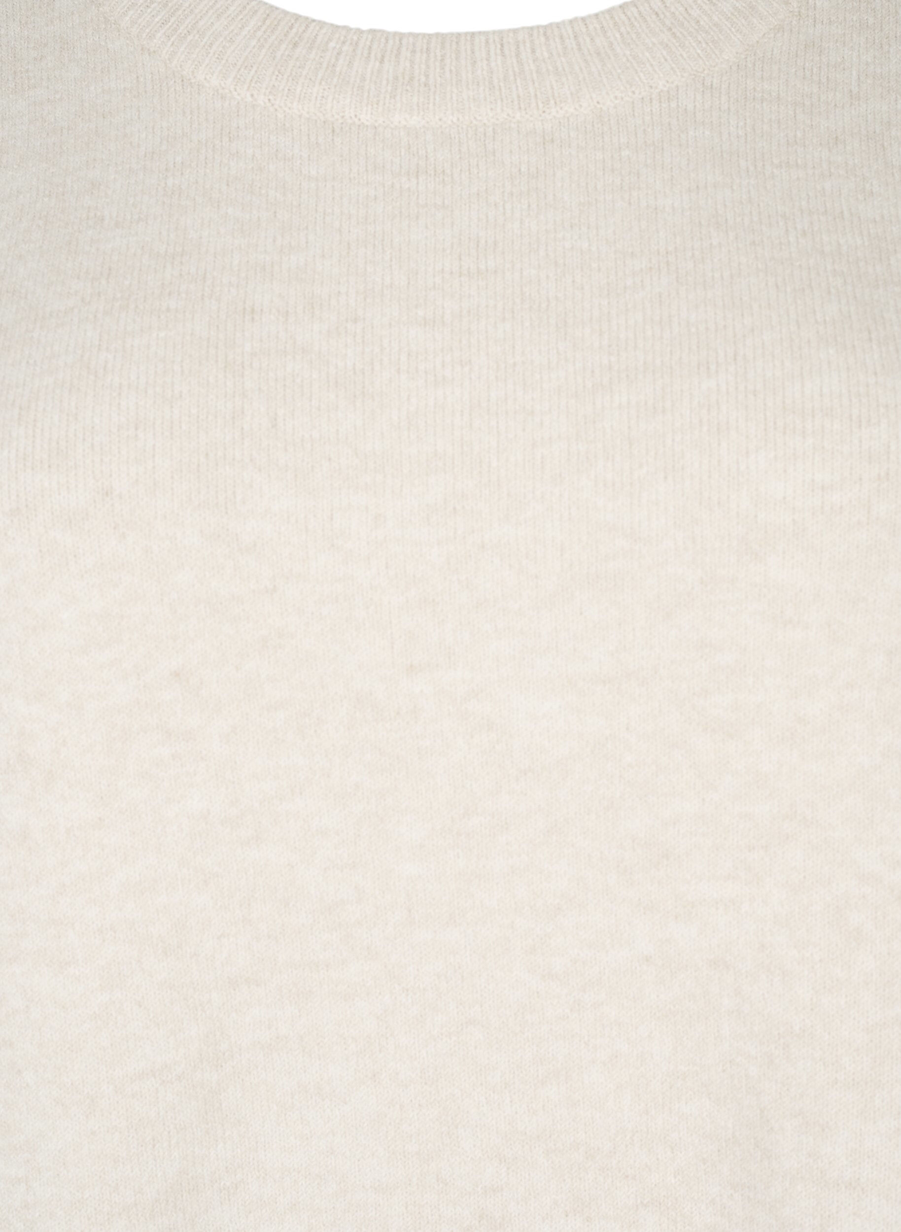 Zizzi Lang&aelig;rmet strikbluse med rund hals, Pumice Stone Mel., Packshot image number 2