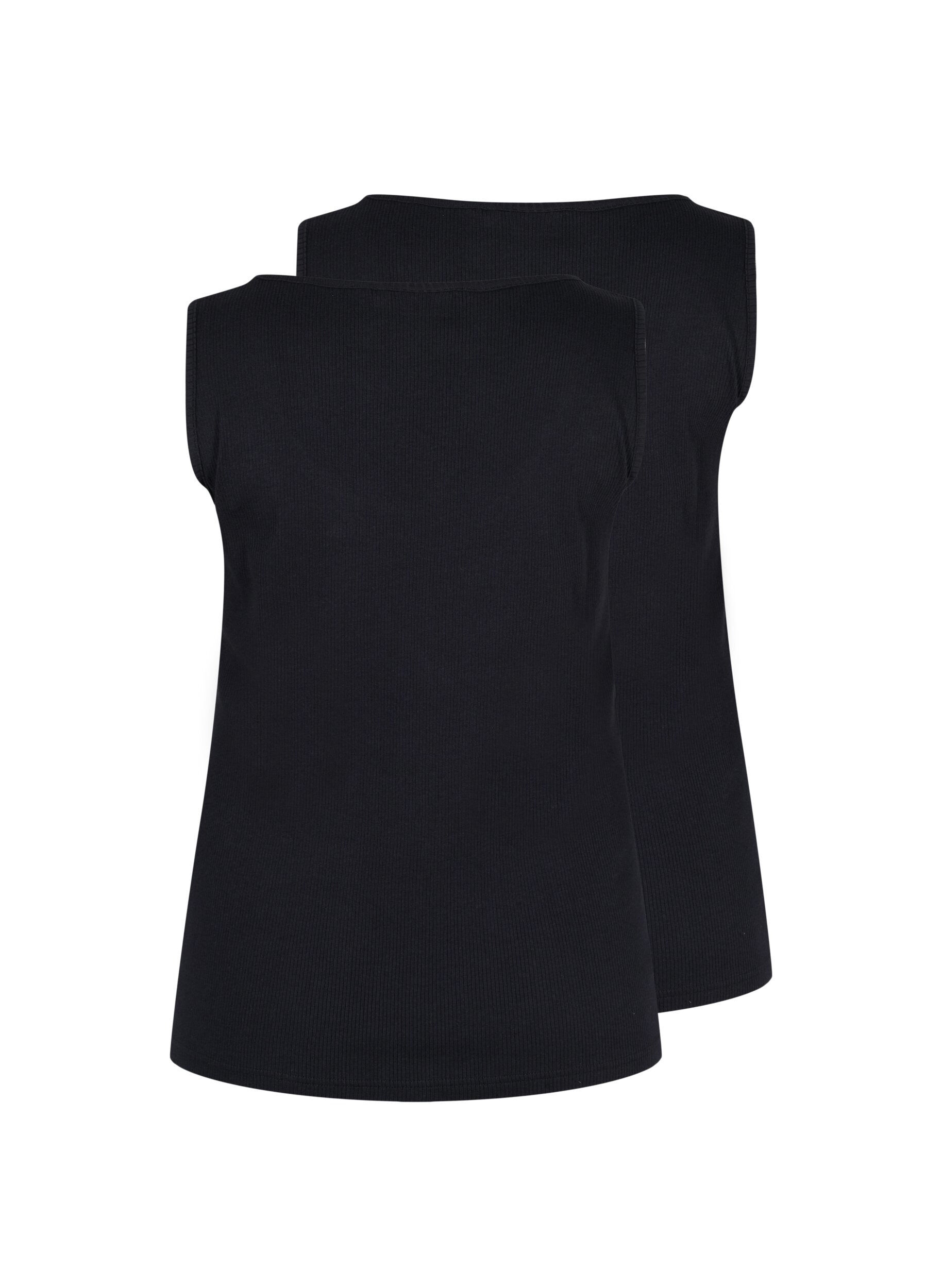Zizzi 2-pak basis tanktop i rib, Black/Black, Packshot image number 1