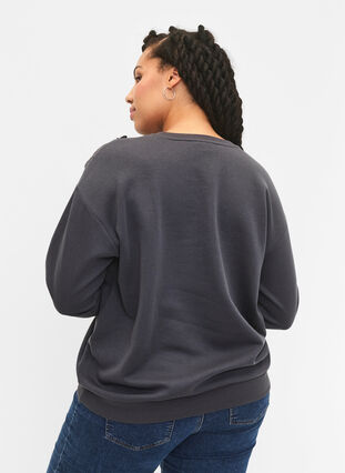 Sweatshirt med flæse og crochet detalje, Dark Grey, Model image number 1