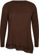 Jerseybluse med asymmetrisk blondekant, Brun, Packshot image number 0