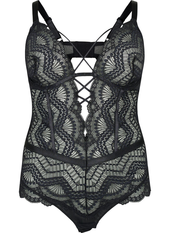 Blonde bodystocking med string-detaljer, Sort, Packshot image number 0