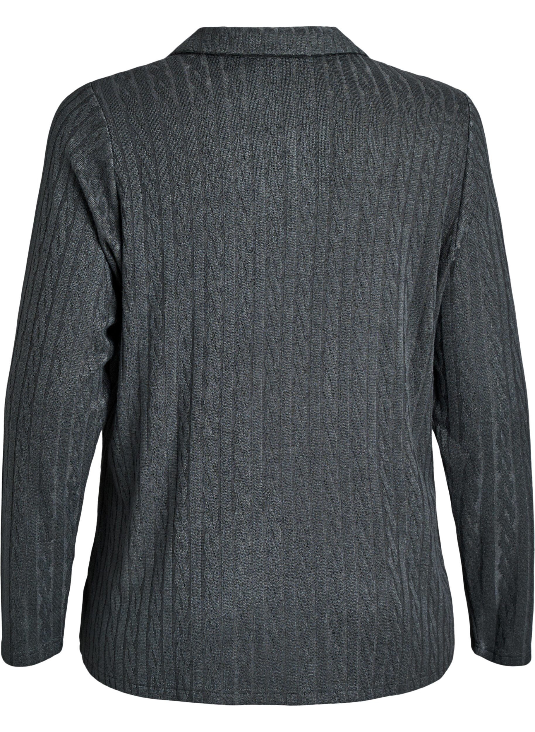 Zizzi Jerseybluse med krave og kabelm&oslash;nster, Gr&oslash;n, Packshot image number 1