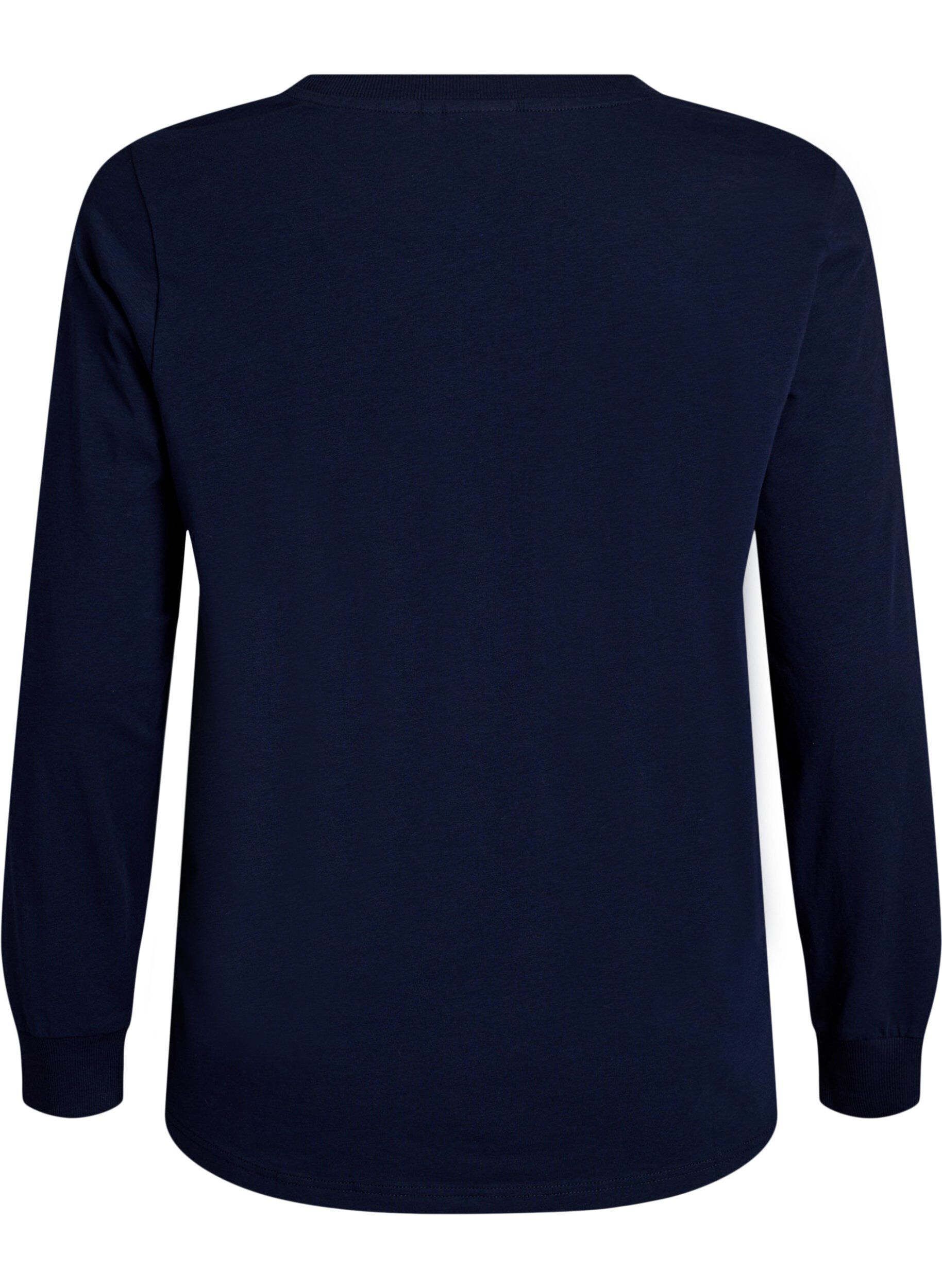 Zizzi Lang&aelig;rmet natbluse i bl&oslash;d bomuldsjersey, Bl&aring;, Packshot image number 1