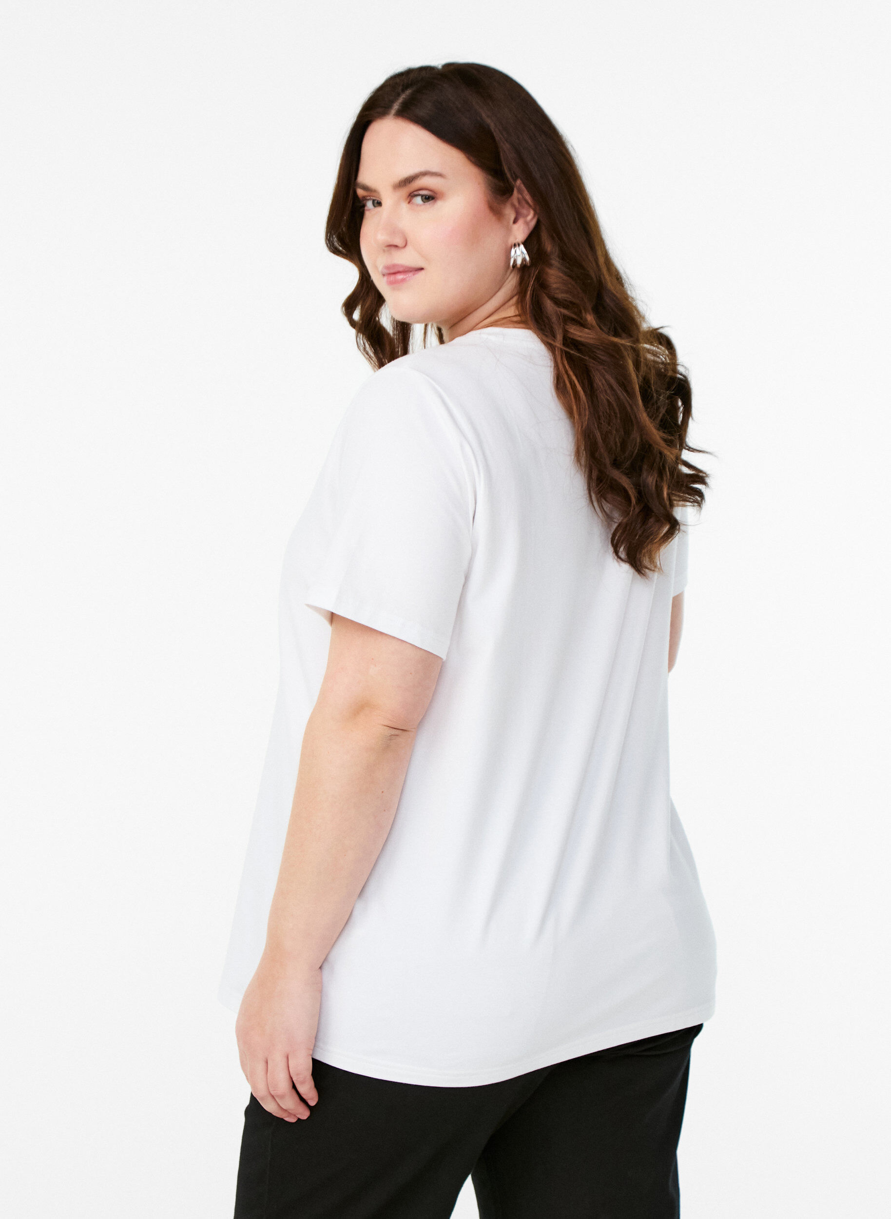 Zizzi T-shirt i &oslash;kologisk bomuld med blomstermotiv, B. White w. Rose, Model image number 1