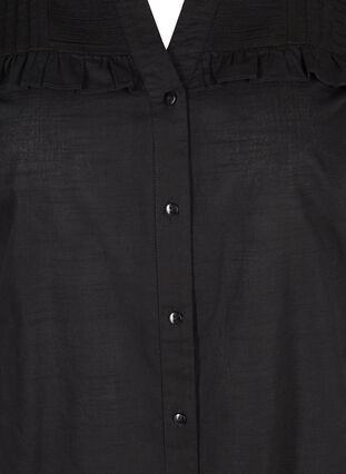 Bomulds tunika med knapper og flæser, Black, Packshot image number 2