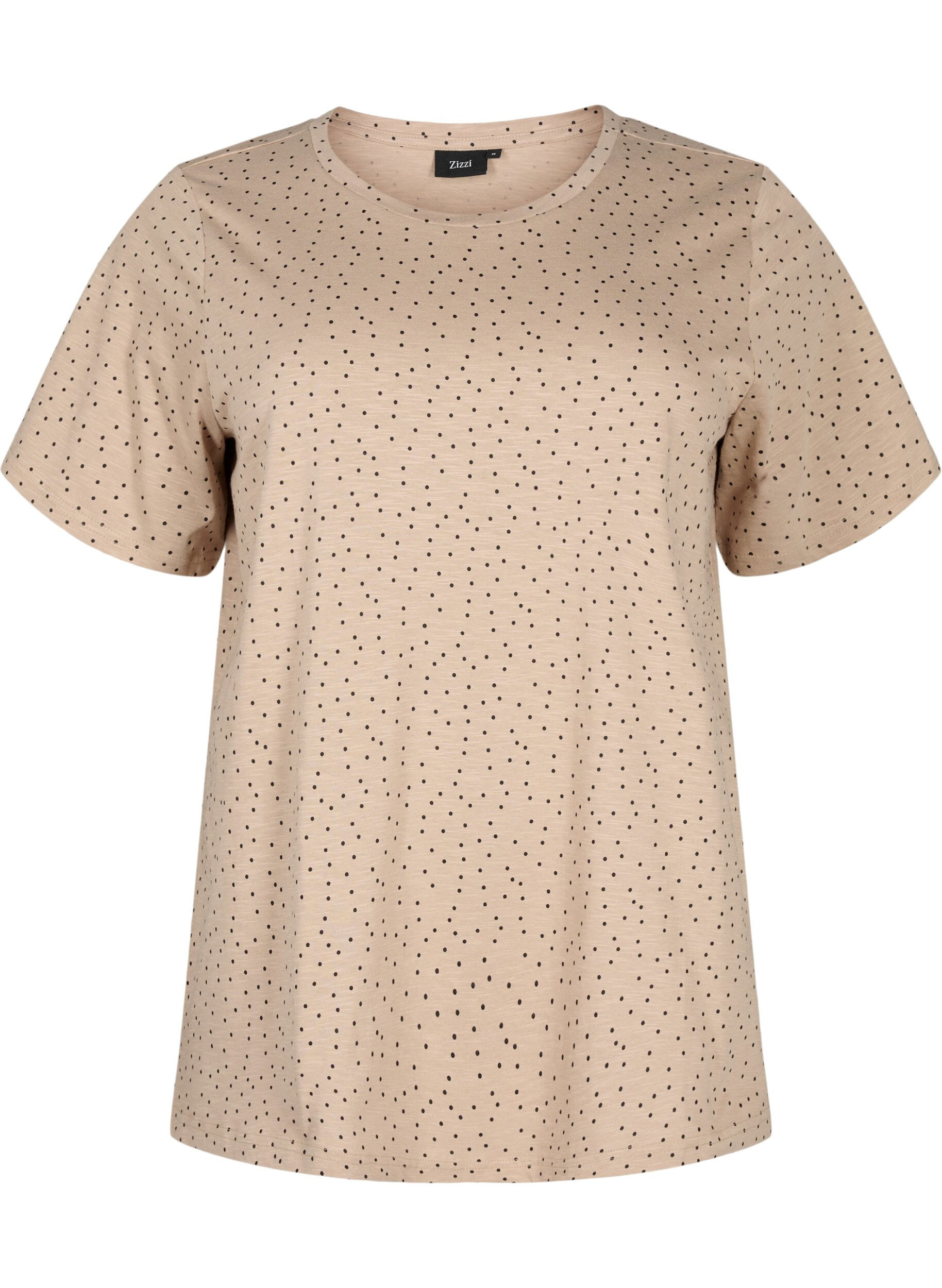 Zizzi T-shirt i &oslash;kologisk bomuld med prikker, Beige, Packshot image number 0