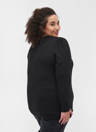 Langærmet bluse med skulderdetalje, Black, Model image number 1