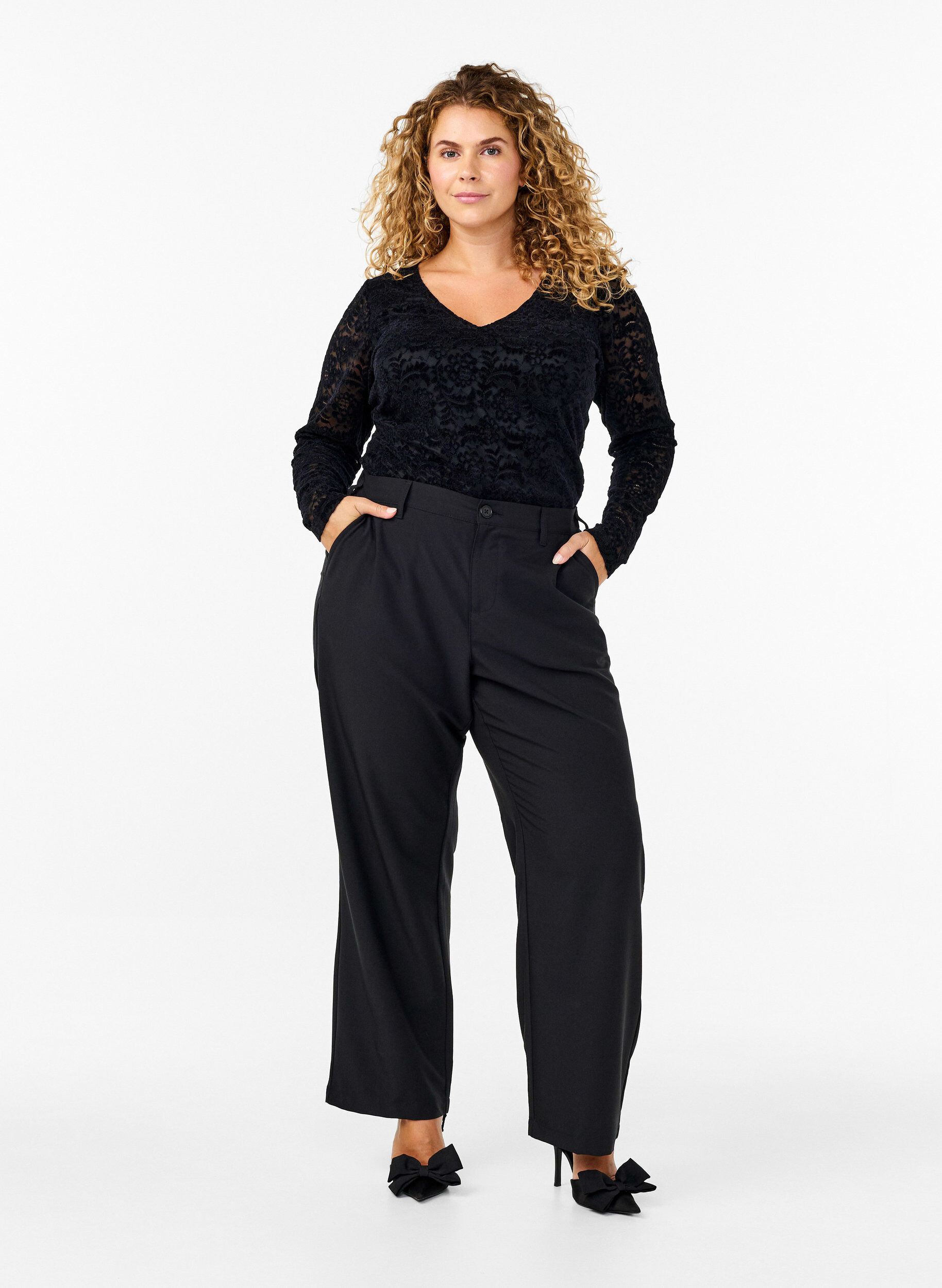 Zizzi Blondebodystocking med lange &aelig;rmer, Black, Model image number 2