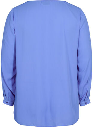 Ensfarvet skjorte med v-udskæring, Ultramarine, Packshot image number 1