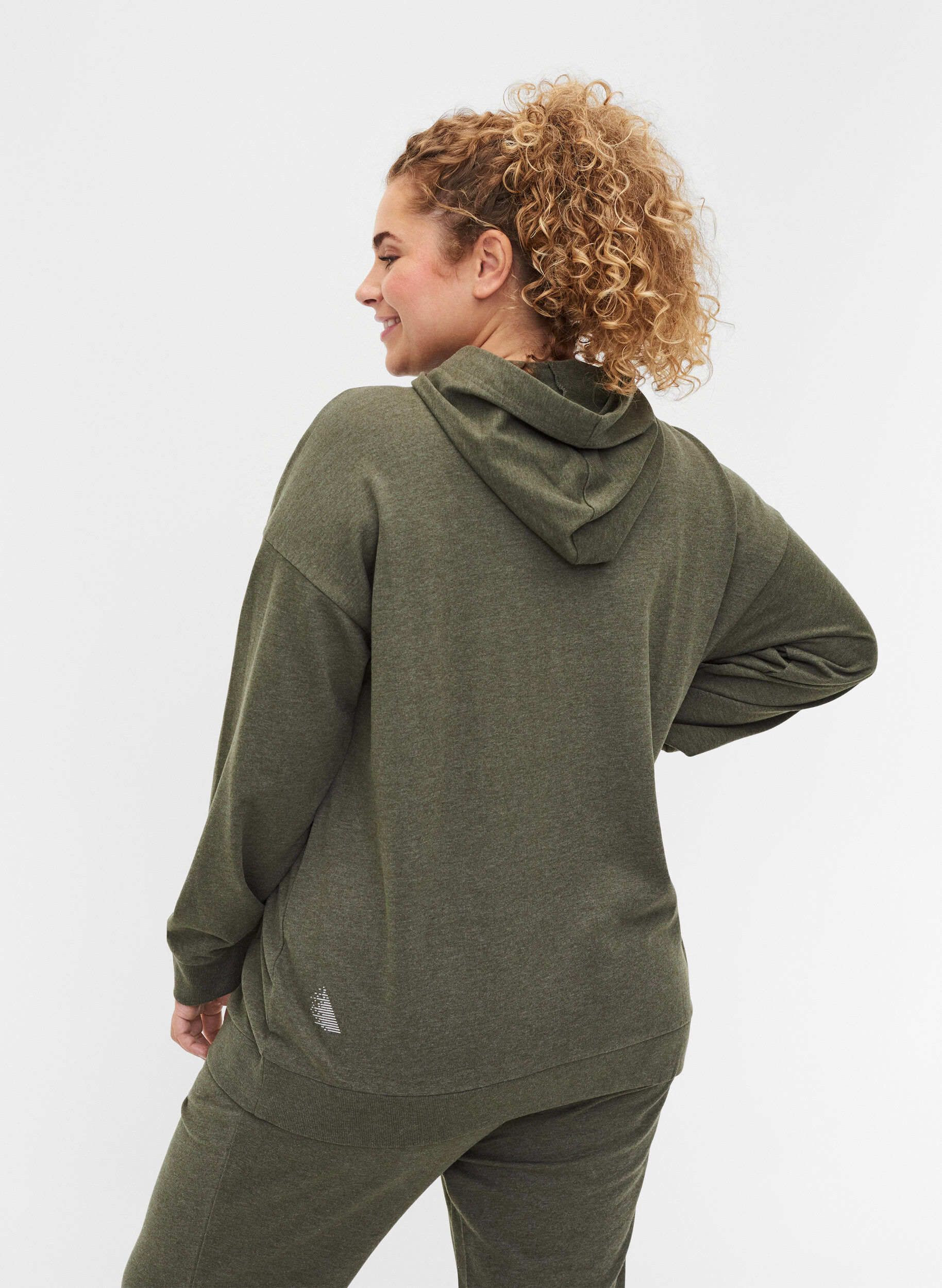 Zizzi Sweat cardigan med lynl&aring;s og h&aelig;tte, Forest Night, Model image number 1