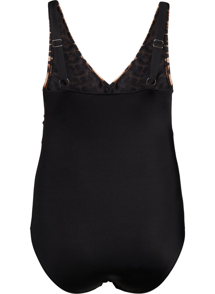 Badedragt med bøjle og regulerbare stropper, Black Leopard, Packshot image number 1