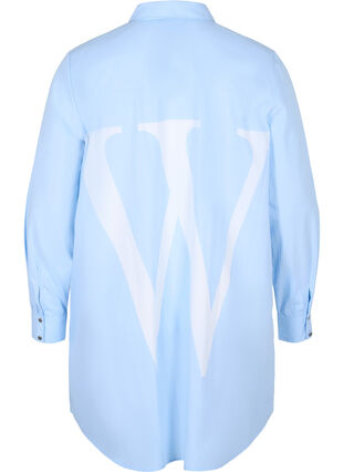 Lang bomuldskjorte med tryk på ryggen, Chambray Blue, Packshot image number 1