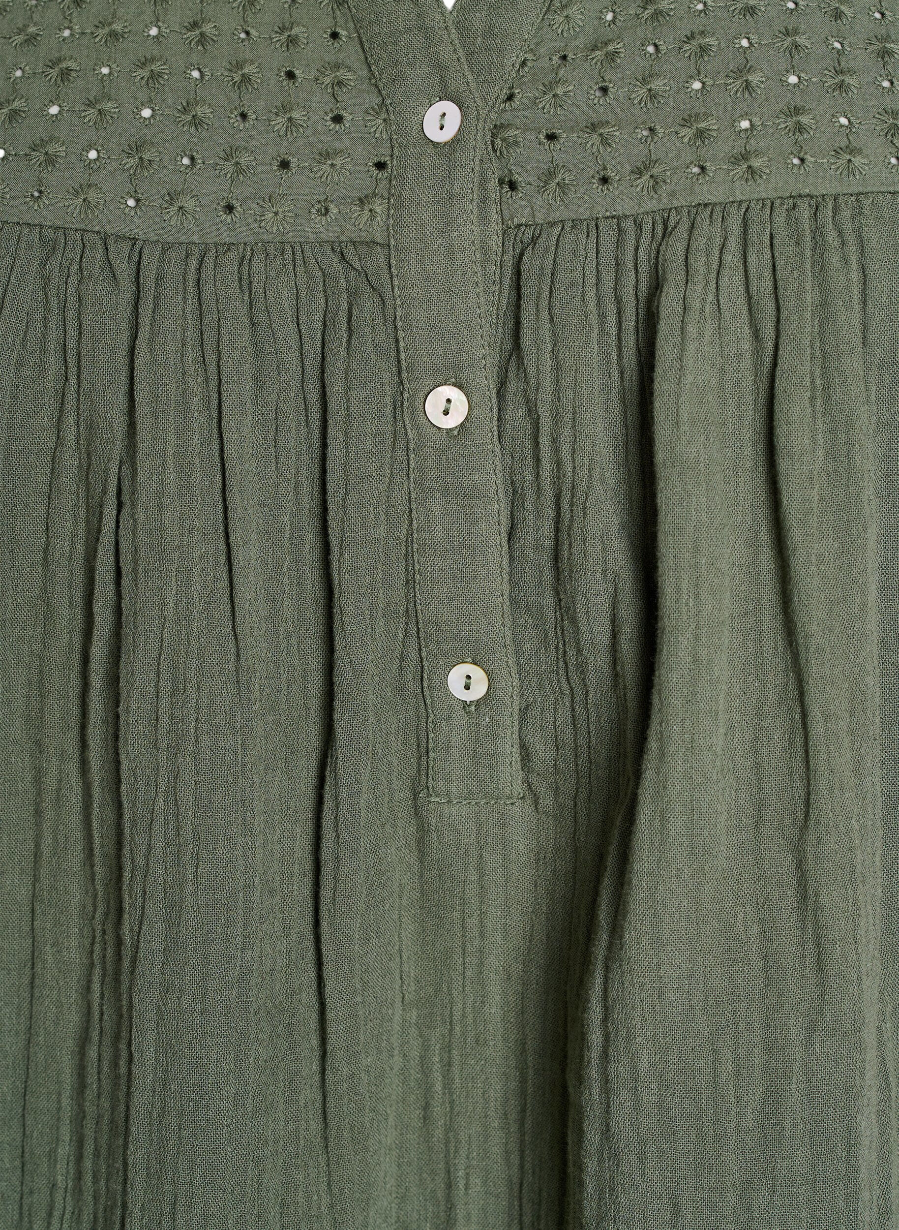 ZizziBluse i bomuldsmusselin med broderi anglaise, Gr&oslash;n, Packshot image number 2
