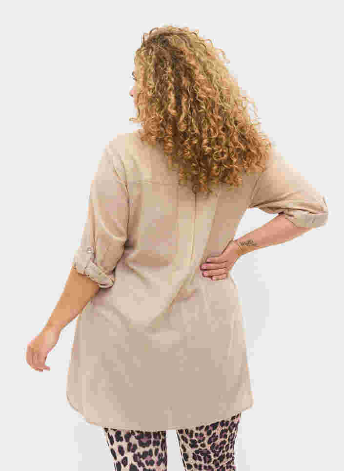 Lang skjorte med 3/4 ærmer og v-udskæring, Simply Taupe, Model image number 1