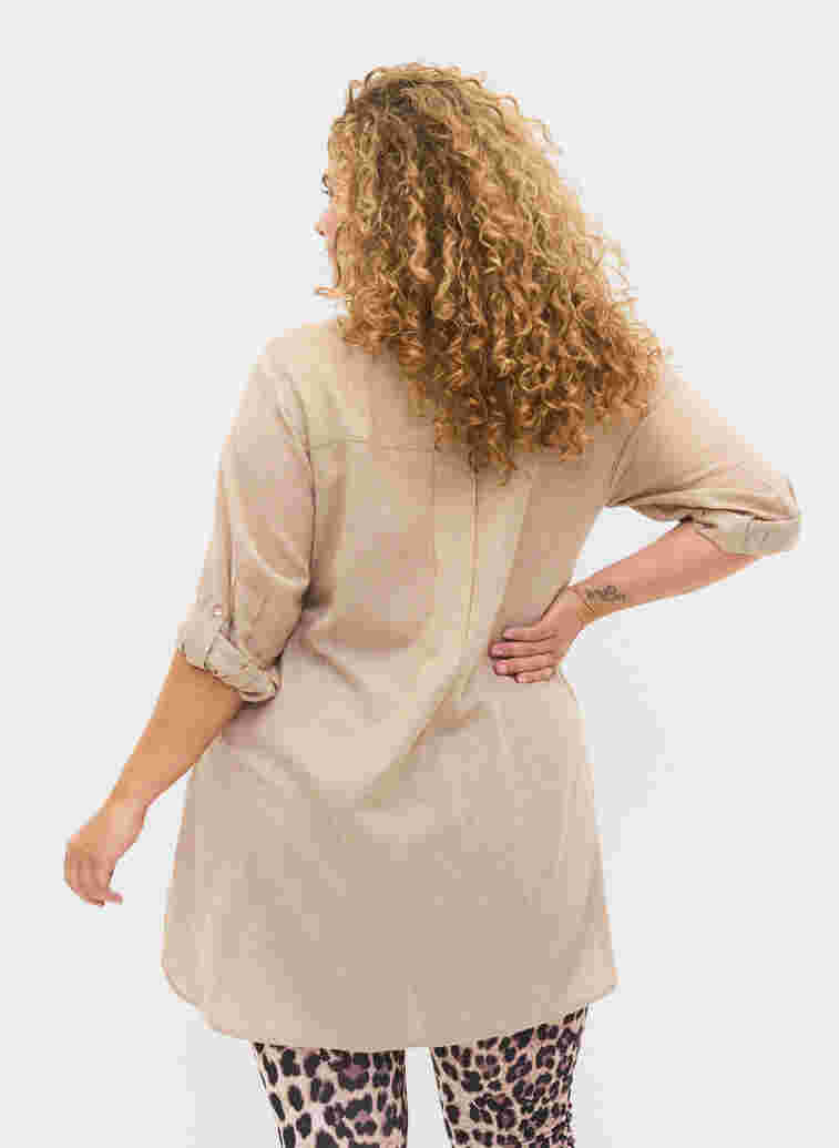 Lang skjorte med 3/4 ærmer og v-udskæring, Simply Taupe, Model image number 1