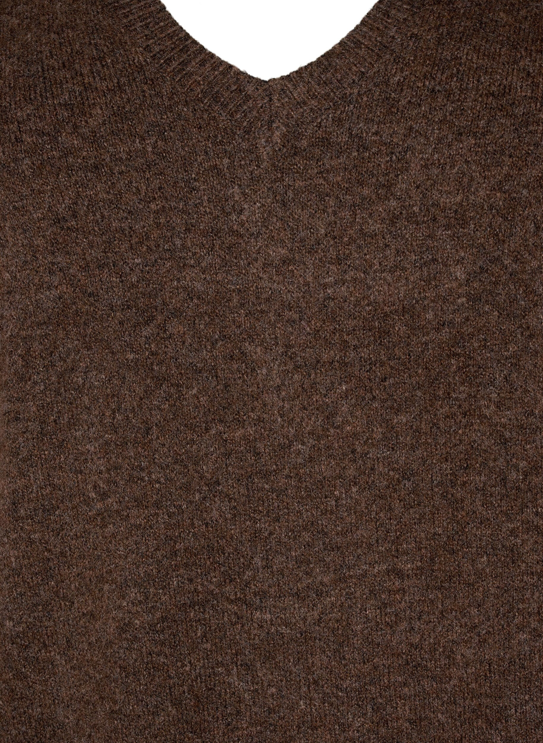 ZizziLang&aelig;rmet strikkjole med V-hals, Brun, Packshot image number 2