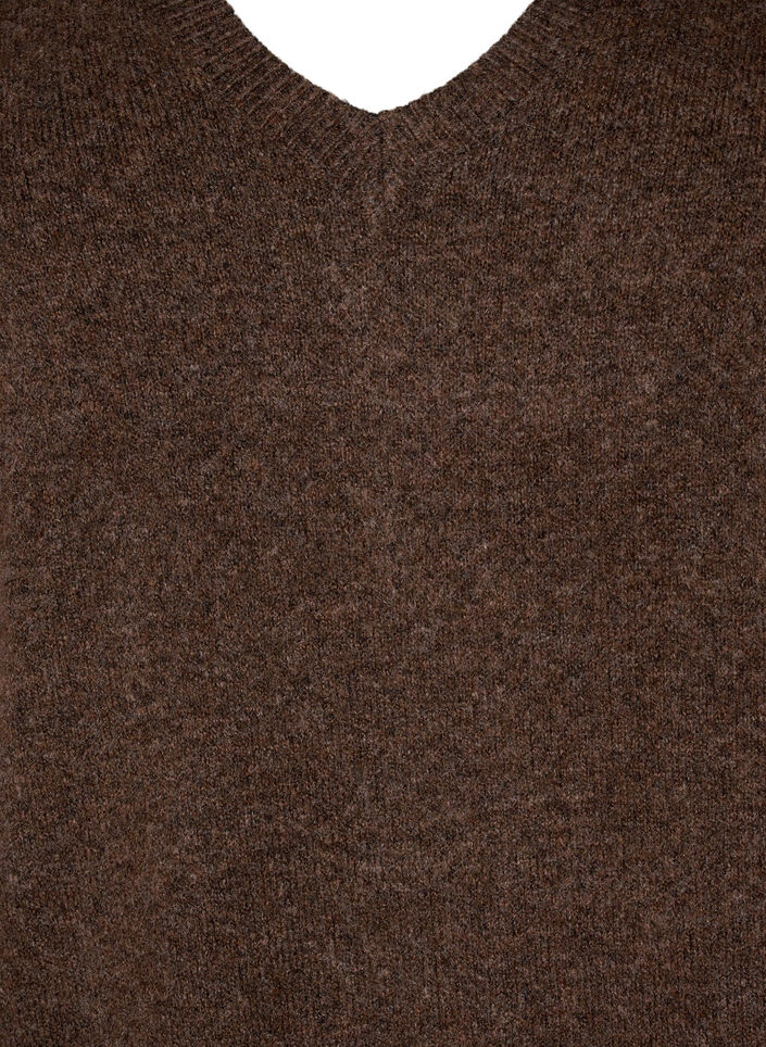 Lang&aelig;rmet strikkjole med V-hals, Brun, Packshot image number 2