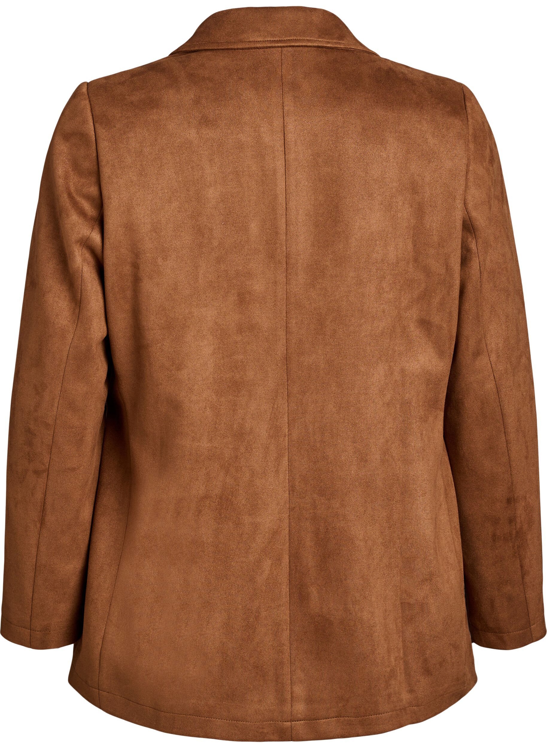 Zizzi Blazer i imiteret ruskind, Brun, Packshot image number 1