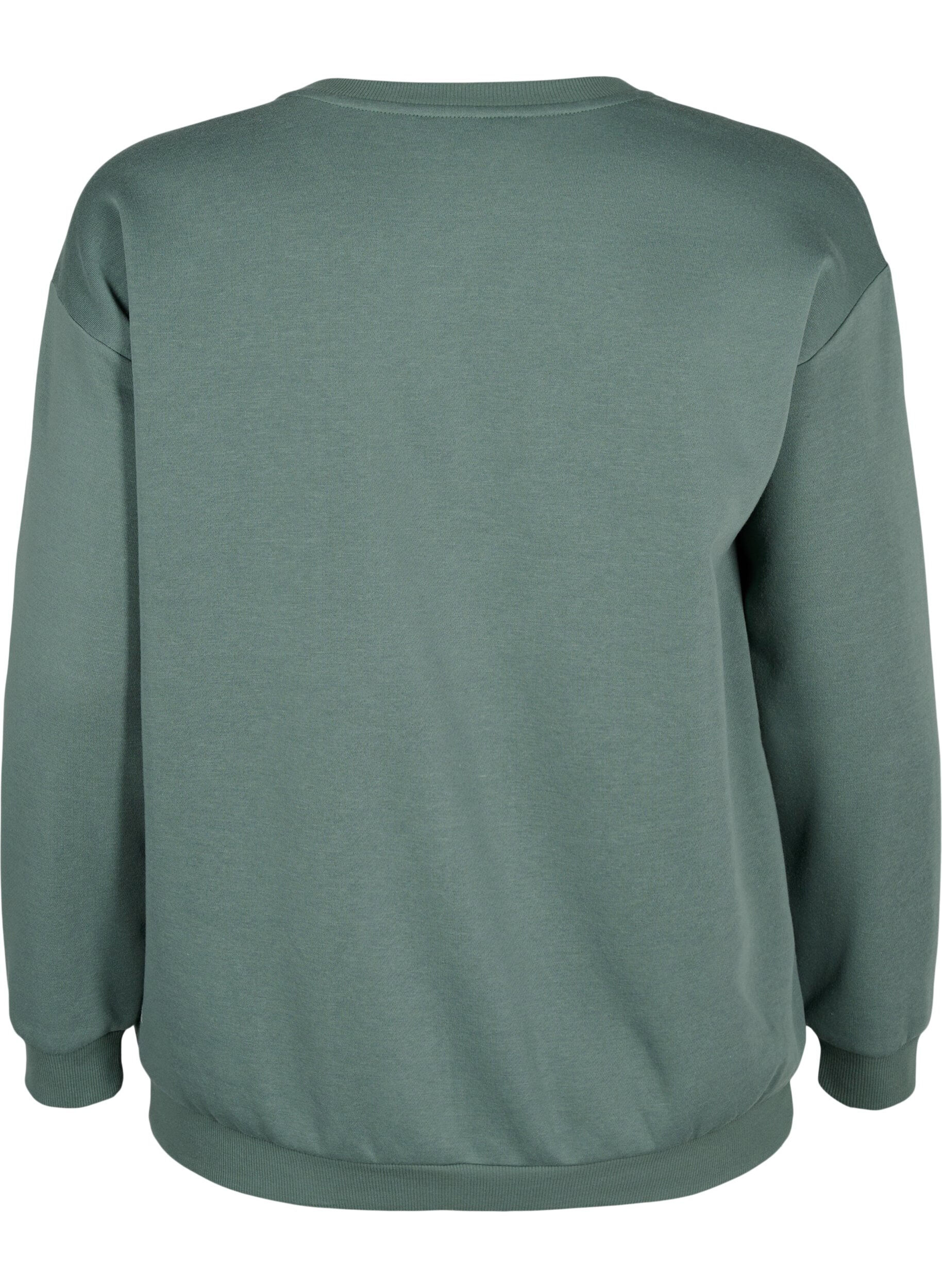 Zizzi Sweatshirt med tekst i frott&eacute;, Gr&oslash;n, Packshot image number 1