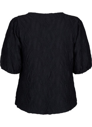 Bluse med tekstur og korte ærmer, Black, Packshot image number 1