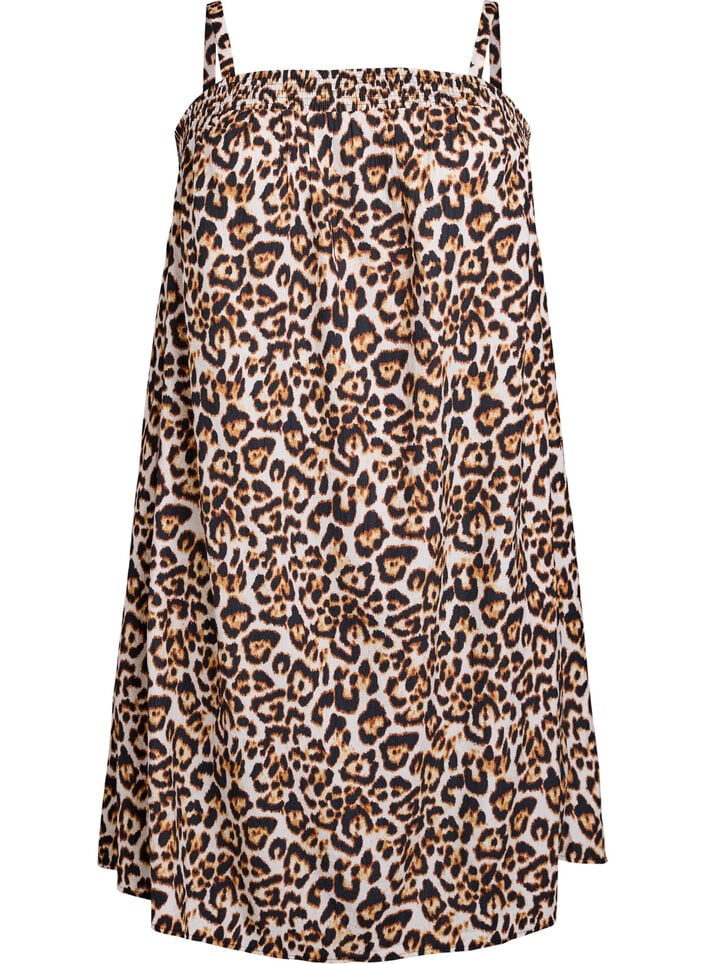 Kort viskose kjole med smalle stropper, Beige, Packshot image number 0