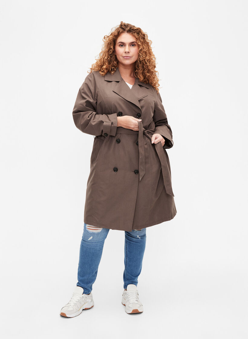 Trenchcoat med bælte og slids, Chocolate Chip, Model image number 2