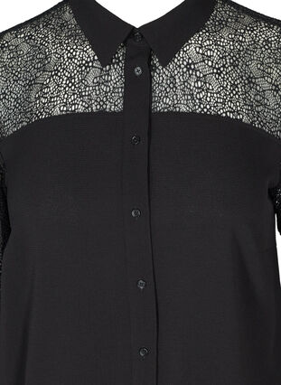 Skjorte med blonder, Black w. Lace, Packshot image number 2