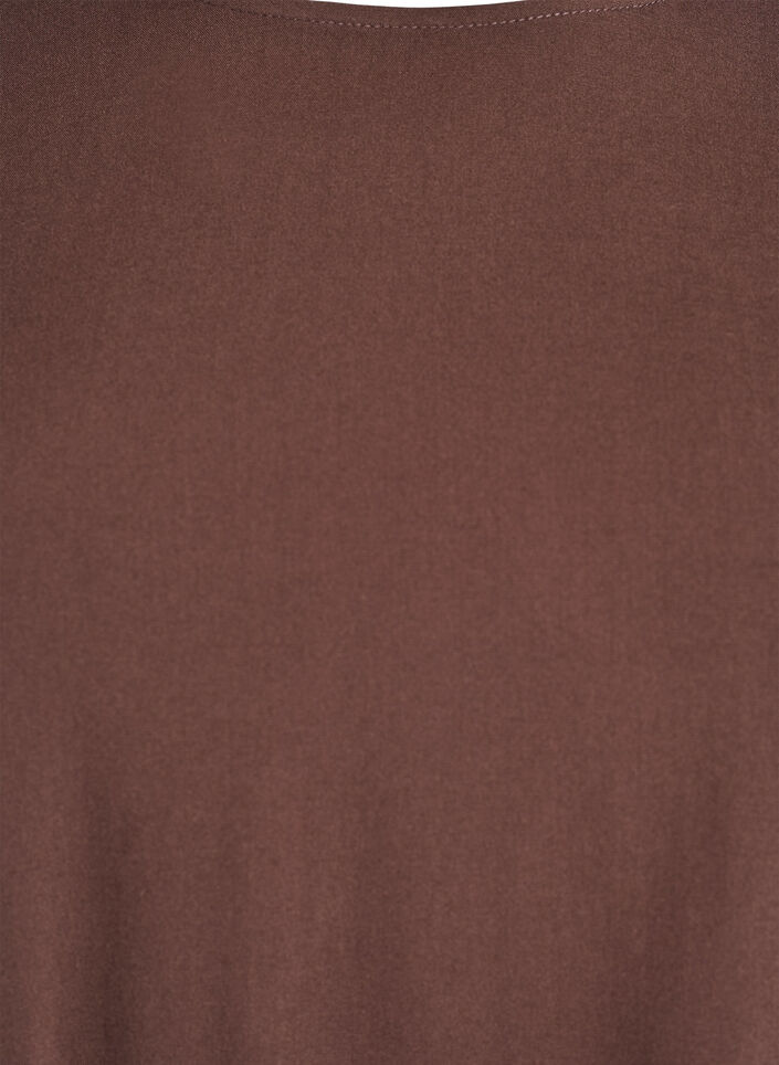 Kort&aelig;rmet v&aelig;vet bluse med rund hals, Brun, Packshot image number 2