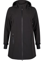 Softshell jakke med aftagelig h&aelig;tte, Sort