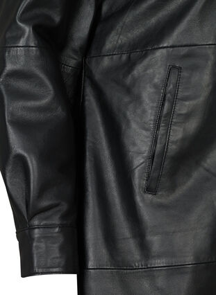 Lang skjortejakke i læder, Black, Packshot image number 3