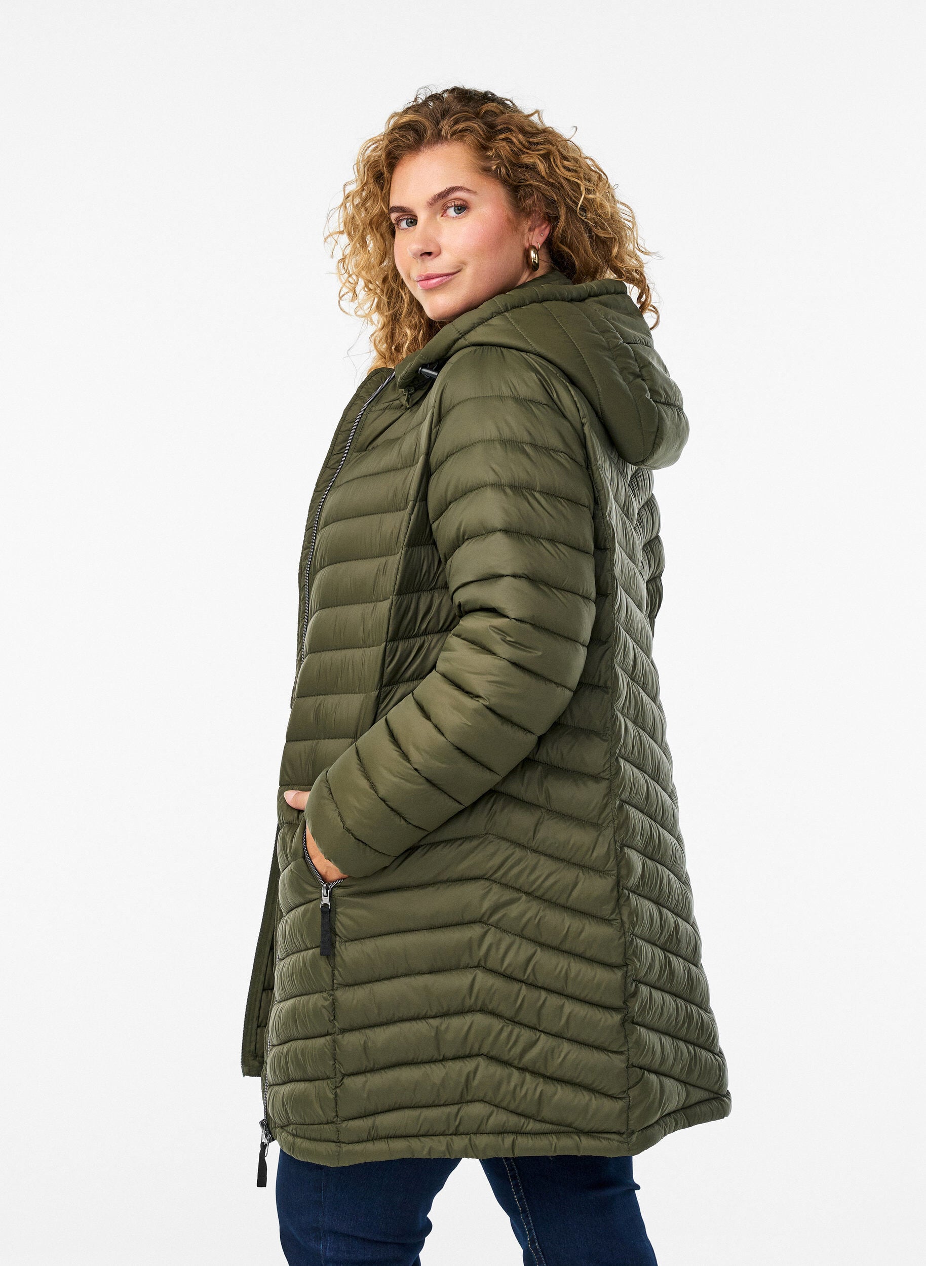 ZizziLetv&aelig;gts jakke med lommer og aftagelig h&aelig;tte , Gr&oslash;n, Model image number 2