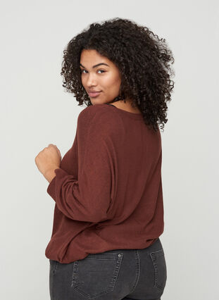 Meleret bluse med justerbar bund, Brown Melange , Model image number 1