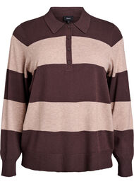 Strikbluse med polokrave, Brun