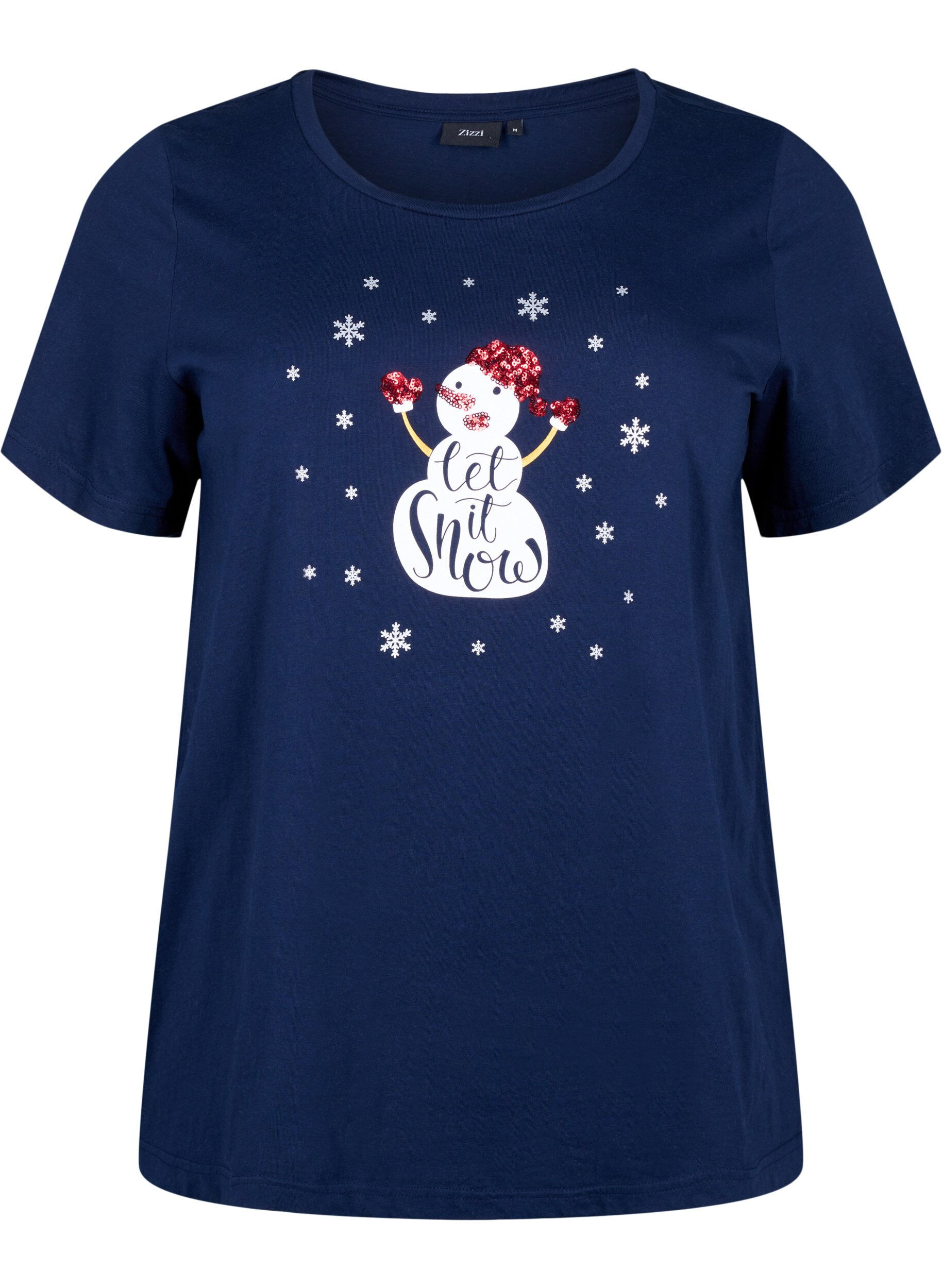 Zizzi Jule t-shirts i 100% bomuld, Navy B. w. LetItSnow, Packshot image number 0