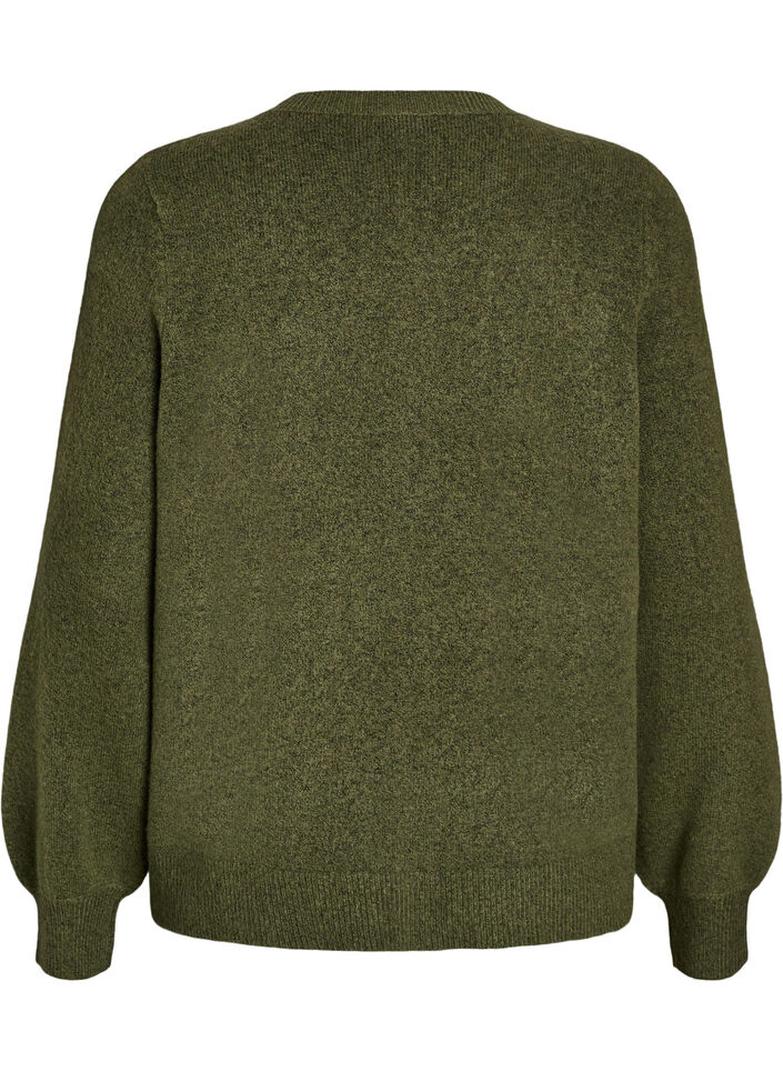 Cardigan i bl&oslash;d strik med guldfarvede knapper, Gr&oslash;n, Packshot image number 1