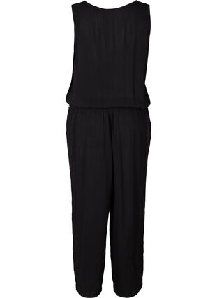 Viskose jumpsuit med bindebånd og v-hals, Black, Packshot image number 1