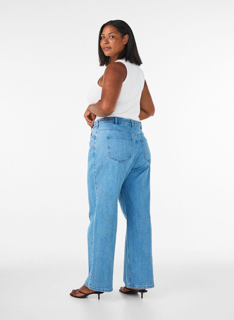 Wide leg jeans med h&oslash;j talje, Bl&aring;, Model