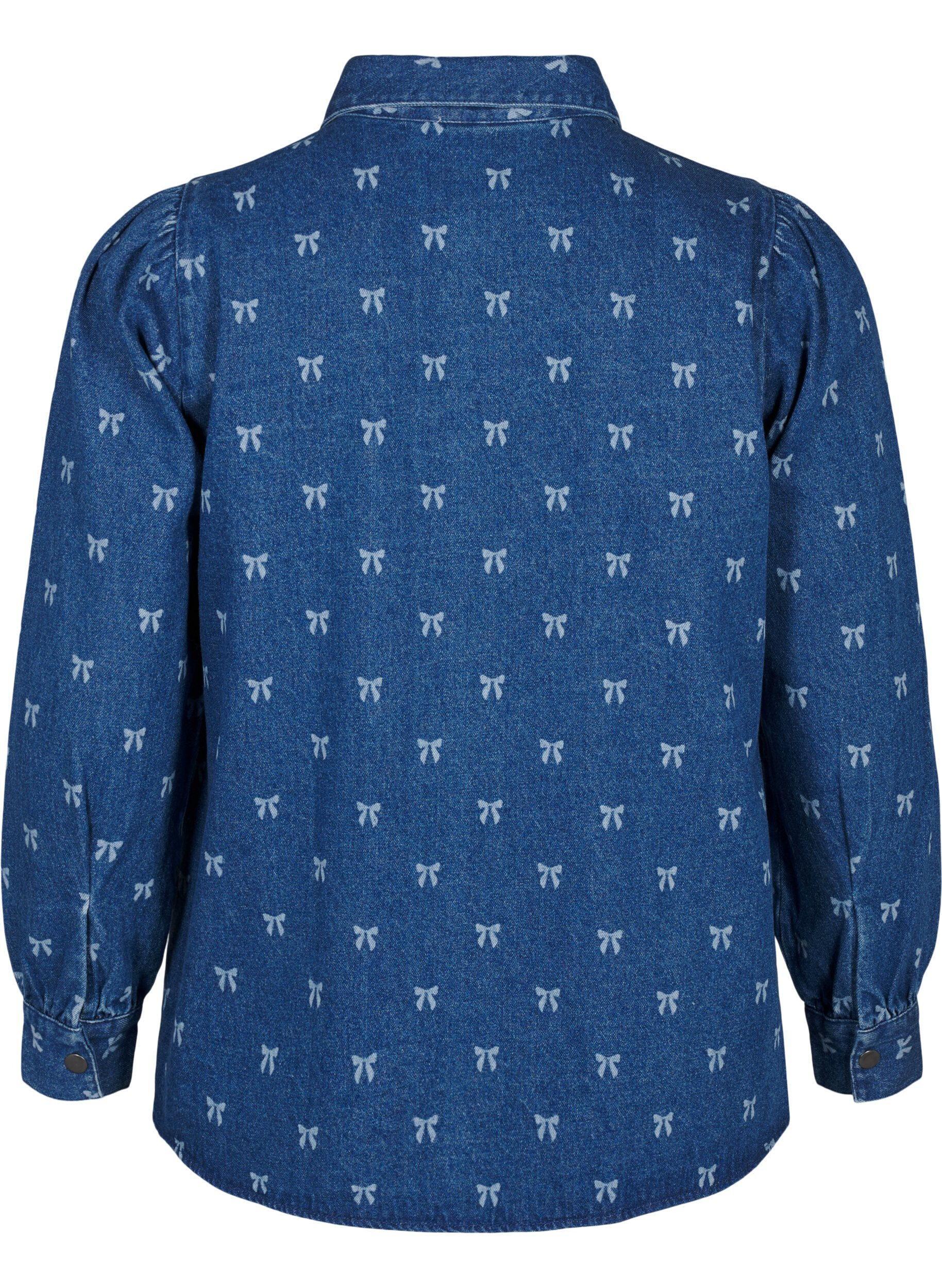 Zizzi Denimskjorte med sl&oslash;jfer, Denim Blue W. Wh.Bow, Packshot image number 1