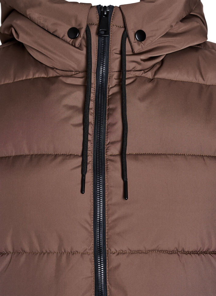 Lang vest med h&aelig;tte og lommer, Brun, Packshot image number 2