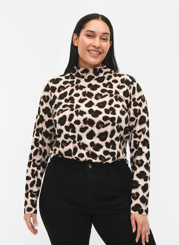 FLASH - Langærmet bluse med turtleneck, Leopard AOP, Model image number 0