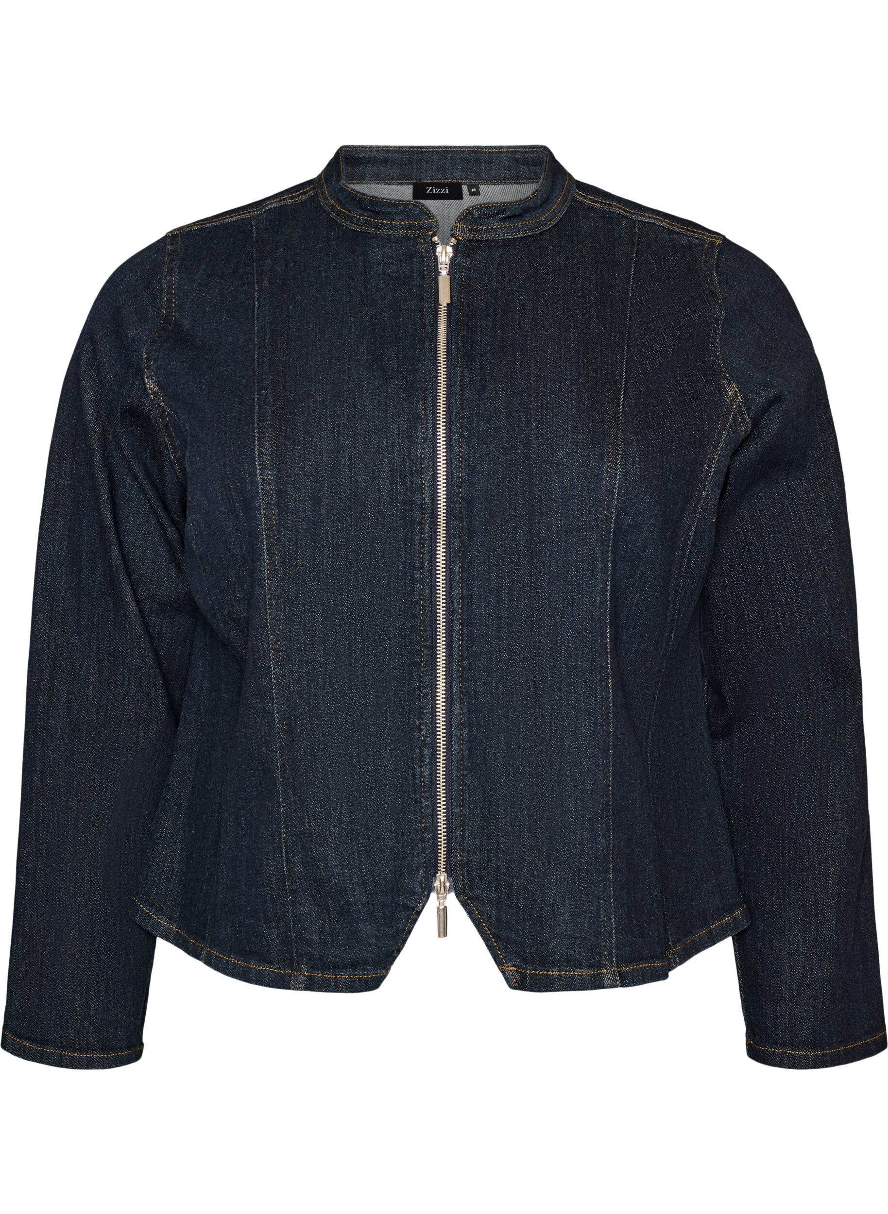Figursyet denimjakke med lynl&aring;s