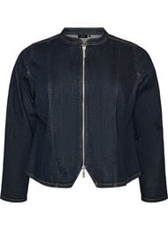 Figursyet denimjakke med lynl&aring;s, Bl&aring;