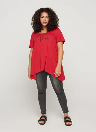 Kortærmet bomulds t-shirt med a-form, Lipstick Red HEART, Model image number 2