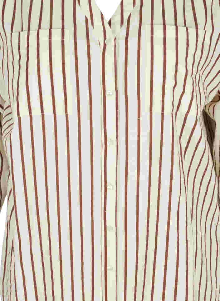 Lang stribet bomulds skjorte med v-hals, Stripe, Packshot image number 2