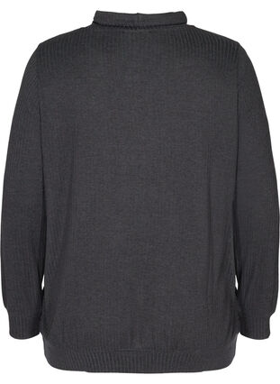 Langærmet bluse med høj hals og snøre, Dark Grey Melange, Packshot image number 1