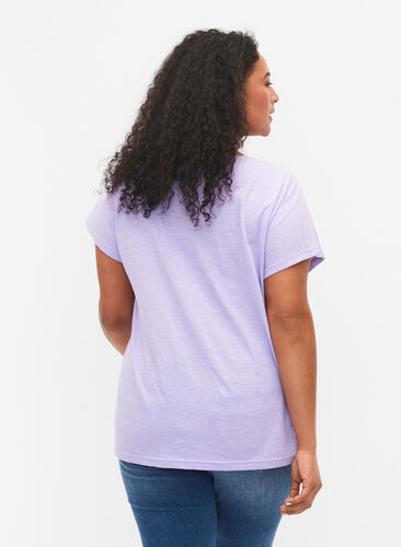Bomulds t-shirt med blad print, Lavender C Leaf, Model image number 1