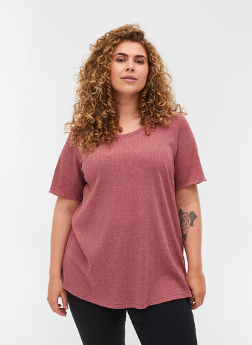 Kortærmet t-shirt i ribkvalitet, Apple Butter, Model image number 0